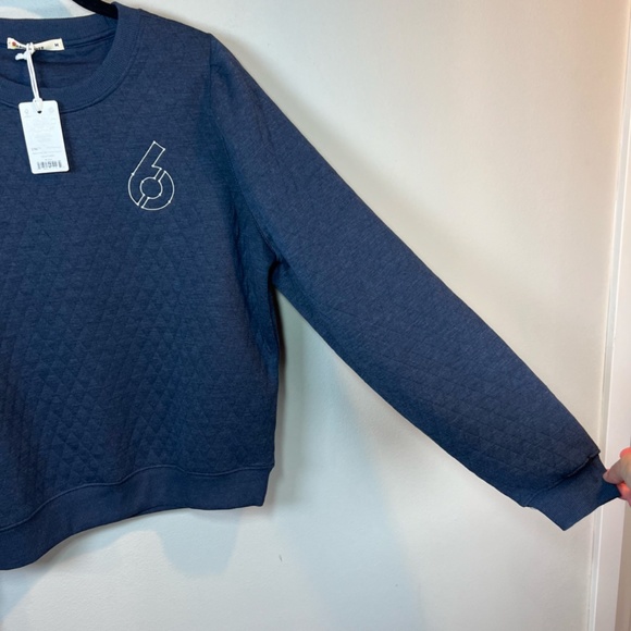 Marine Layer Womens Corbet Puff Sleeve Sweatshirt Blue Quilted Embroidery Medium - Picture 8 of 16